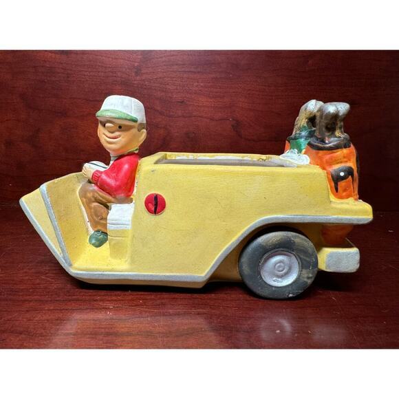 Napco Other - Napco Ware 7" Vintage Golf Cart Planter Porcelain Golfer MCM 60's Yellow